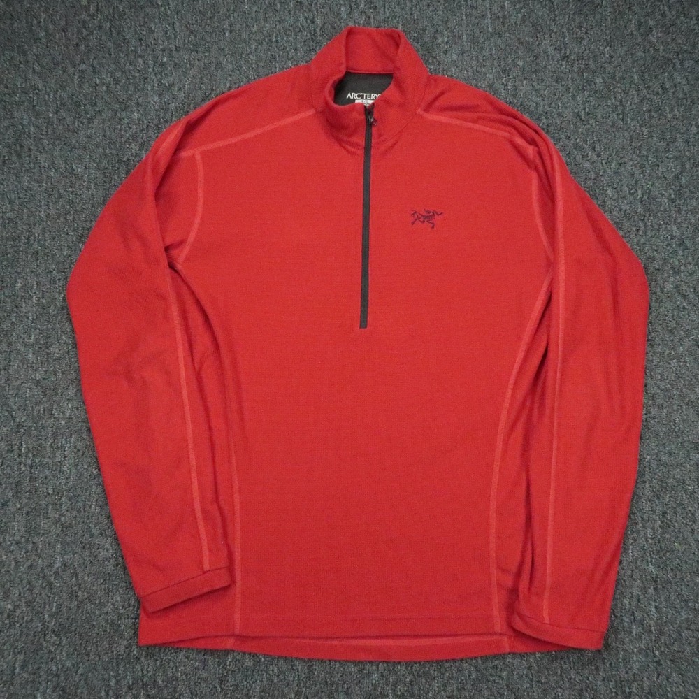 Arcteryx Pullover Mens Large Red Quarter Zip Waffle Grid Hiking Polartec